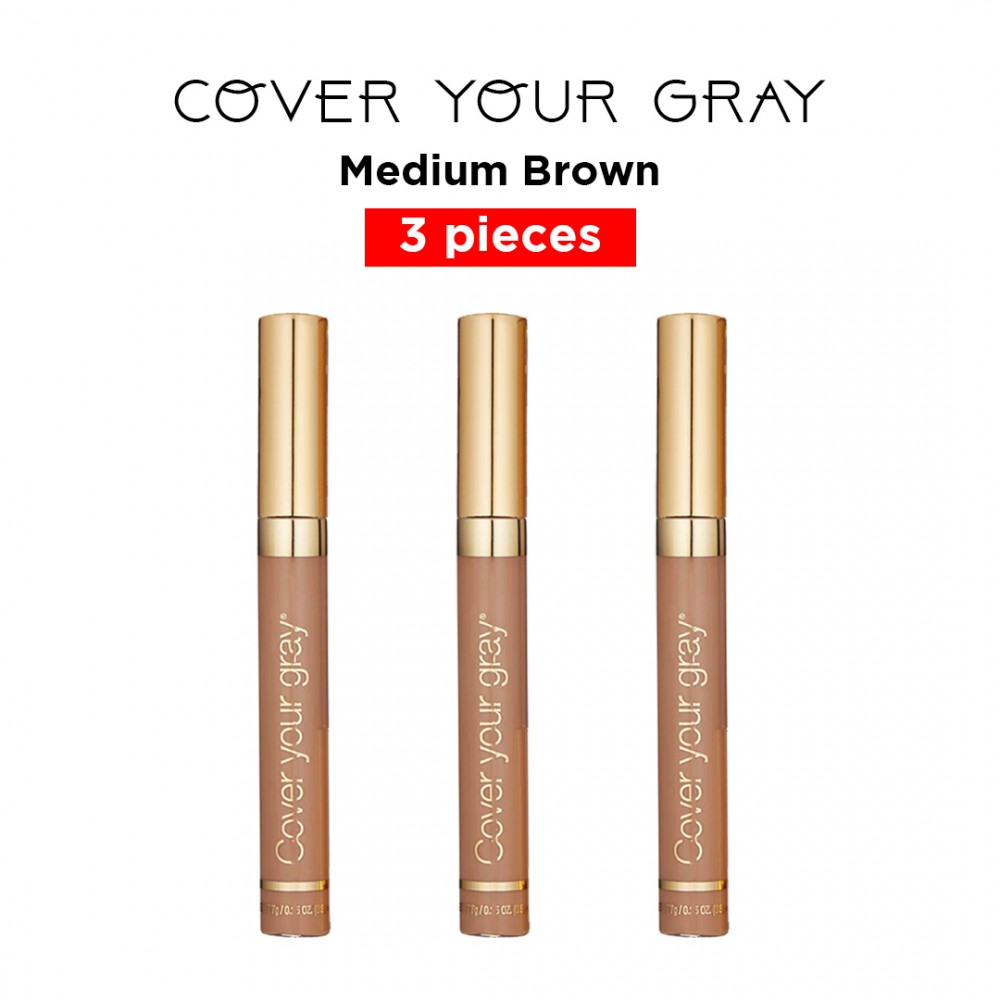 Free Shipping Cover Your Gray Brush-In Wand Waterproof Hair Color Touch-Up Mascara Wand Applicator - Medium Brown (3 Pack)