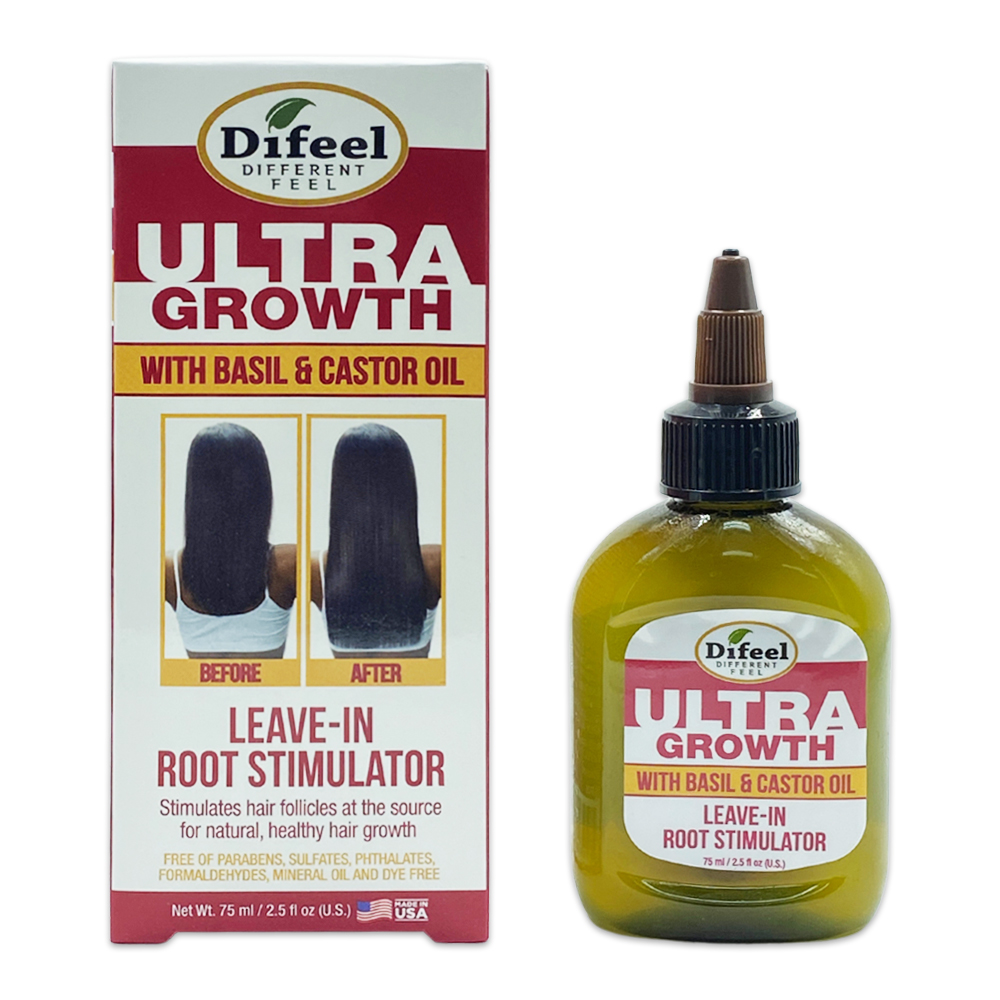 Difeel Different Feel Ultra Growth With Basil & Castor Oil Leave In Root Stimulator Stimulates Hair Follicles At The Source For Natural Healthy Hair Growth Hair Oil 2.5 Oz