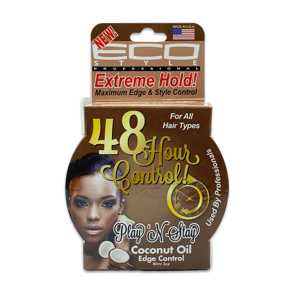 Eco Style Extreme Hold Maximum Edge Control And Style Control For All Hair Types 48 Hours Control Play N Stay Coconut Oil Edge Control 3 Oz