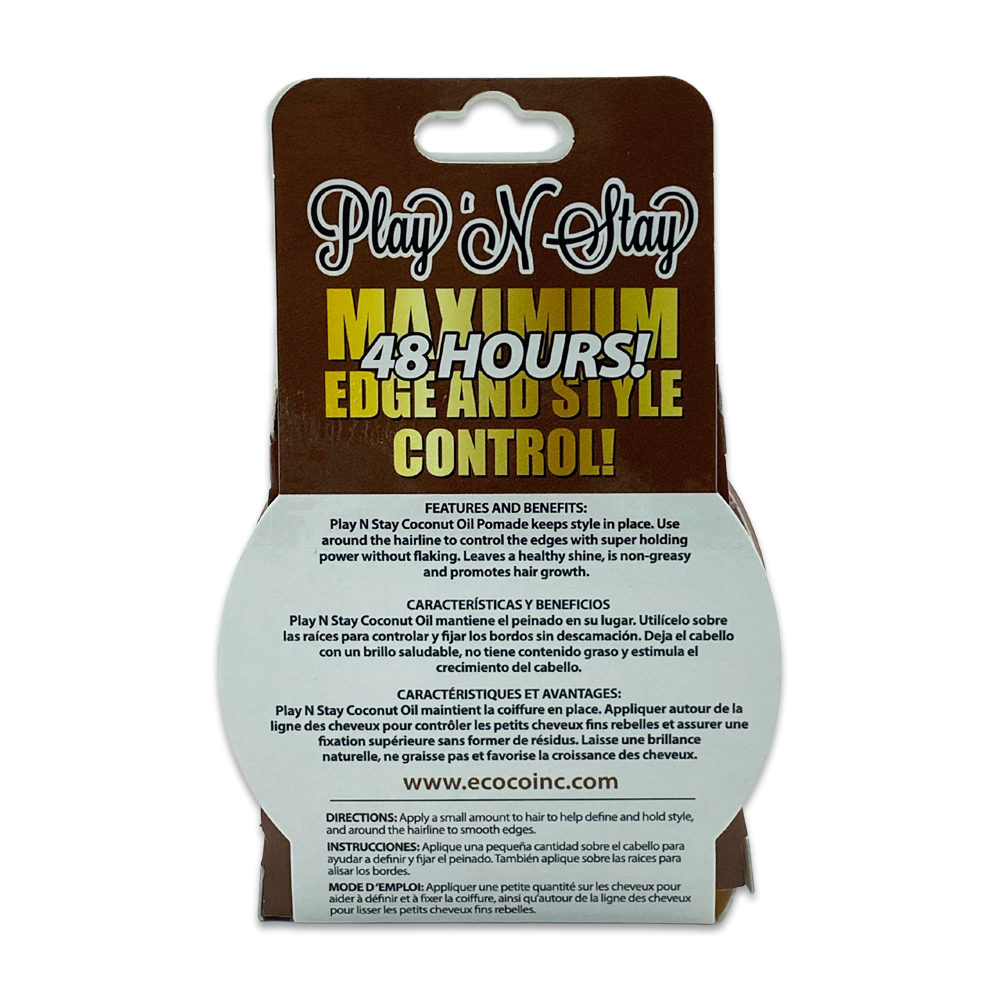 Eco Style Extreme Hold Maximum Edge Control And Style Control For All Hair Types 48 Hours Control Play N Stay Coconut Oil Edge Control 3 Oz