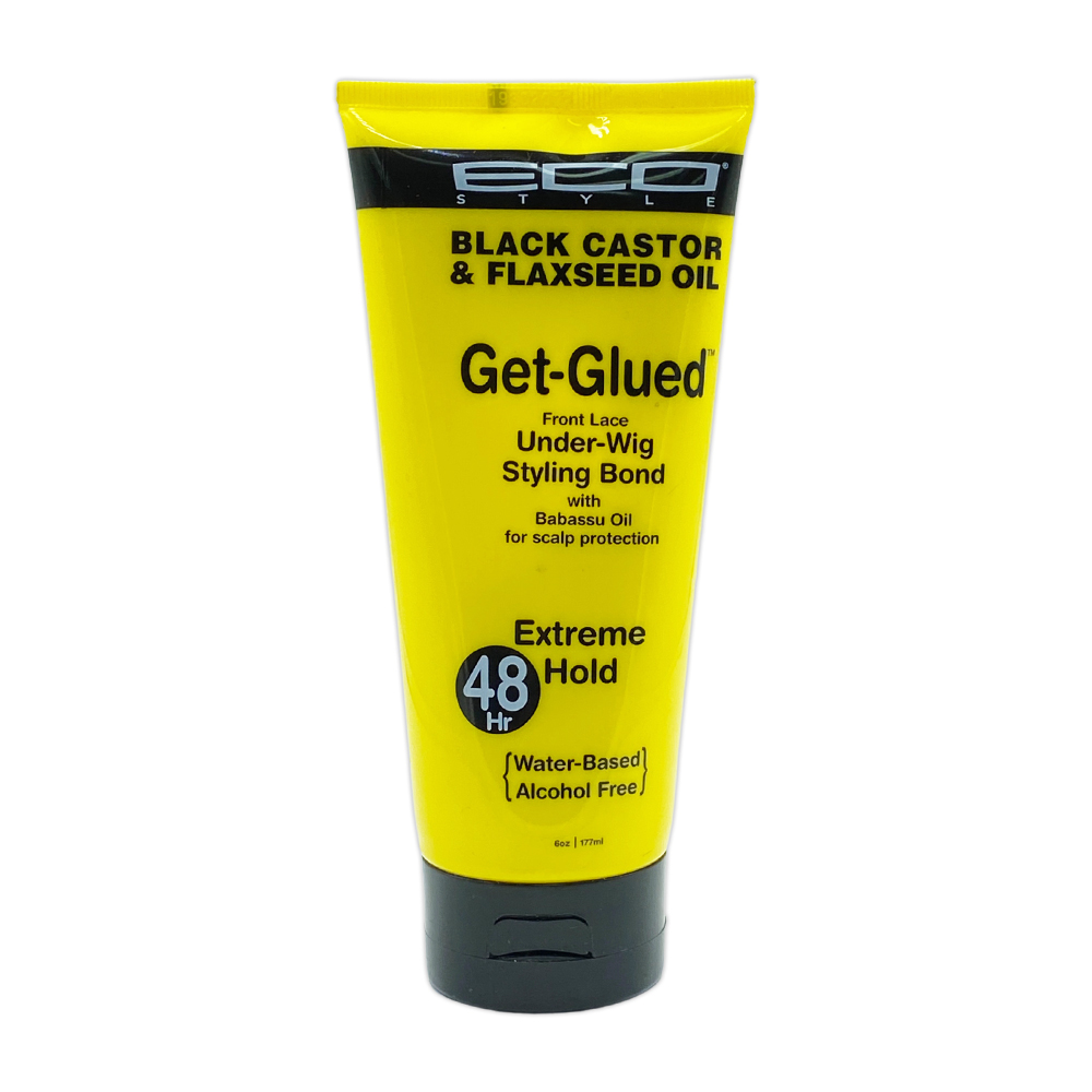 Eco Style Black Castor And Flaxseed Oil Get-glued Front Lace Under Wig Styling Bond With Babassu Oil For Scalp Protection 48 Hour Extreme Hold 6 Oz