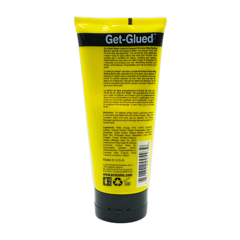 Eco Style Black Castor And Flaxseed Oil Get-glued Front Lace Under Wig Styling Bond With Babassu Oil For Scalp Protection 48 Hour Extreme Hold 6 Oz