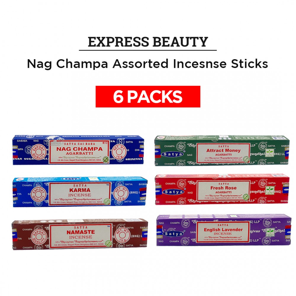 Free Shipping Easy Shine Beauty Nag Champa Assorted Incense Sticks Variety Set 4, Authentic Agarbatti for Relaxation and Non-Toxic Incense - (6 Pack Set)