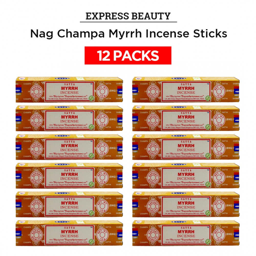 Free Shipping Easy Shine Beauty Nag Champa Myrrh Incense Sticks, Authentic Agarbatti for Relaxation and Non-Toxic Incense - (12 Pack Set)