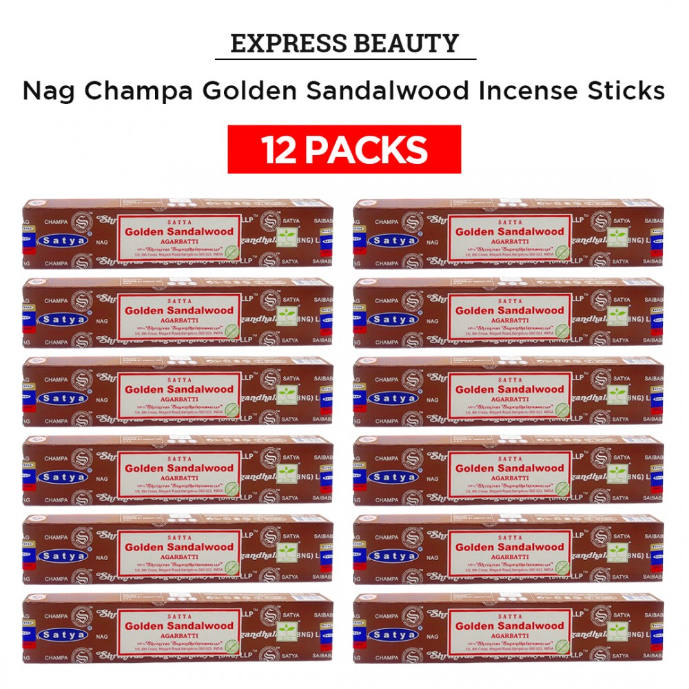 Free Shipping Easy Shine Beauty Nag Champa Golden Sandalwood Incense Sticks, Authentic Agarbatti for Relaxation and Non-Toxic Incense - (12 Pack Set)