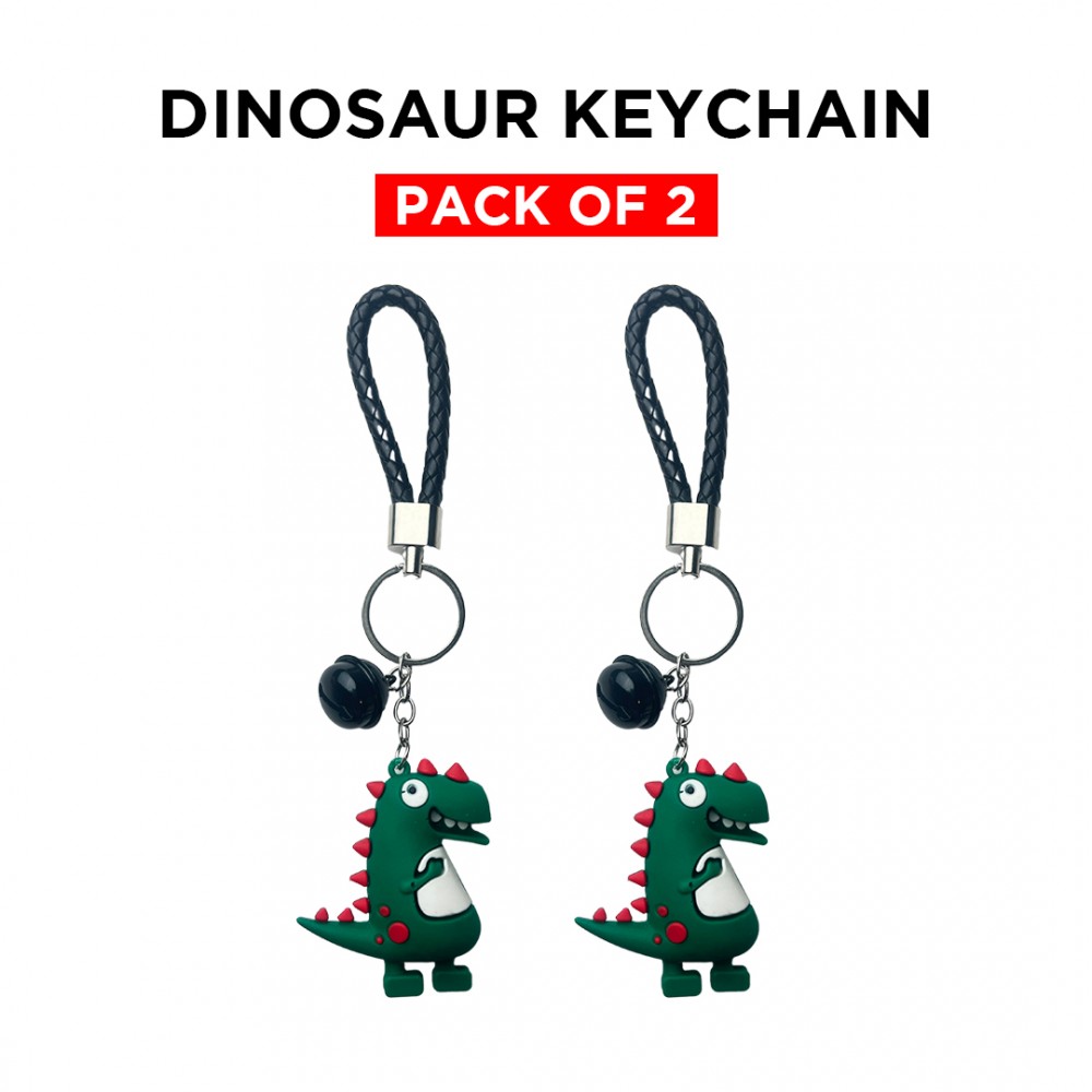 Free Shipping Ebo Premium Silicone Keychain Cartoon Dinosaur Key Ring for Kids Dinosaur Key Chain ( Dark Green ) - 2 Pcs
