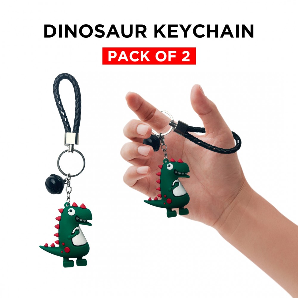 Free Shipping Ebo Premium Silicone Keychain Cartoon Dinosaur Key Ring for Kids Dinosaur Key Chain ( Dark Green ) - 2 Pcs