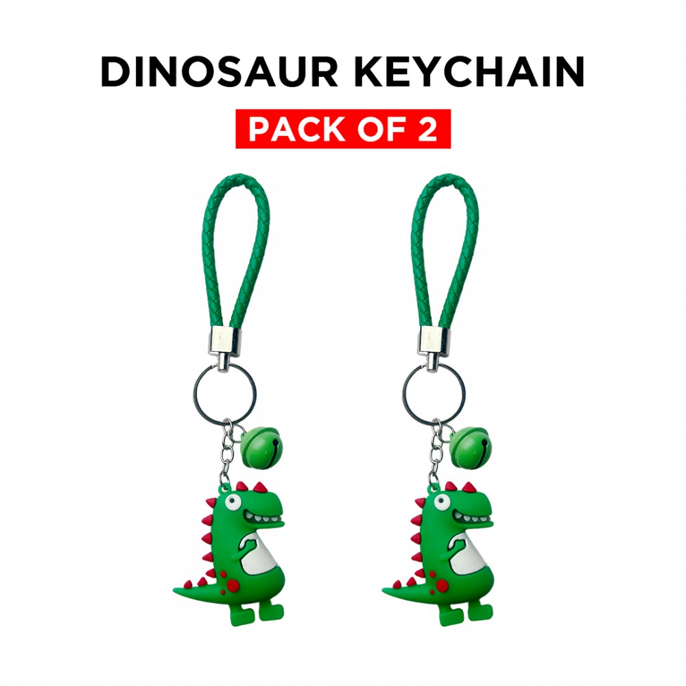 Free Shipping Ebo Premium Silicone Keychain Cartoon Dinosaur Key Ring for Kids Dinosaur Key Chain ( Green ) - 2 Pcs