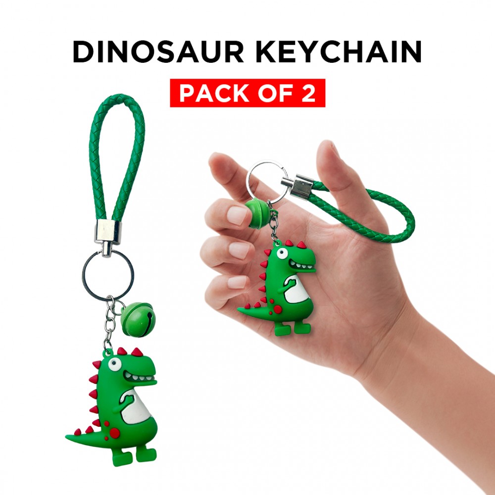 Free Shipping Ebo Premium Silicone Keychain Cartoon Dinosaur Key Ring for Kids Dinosaur Key Chain ( Green ) - 2 Pcs