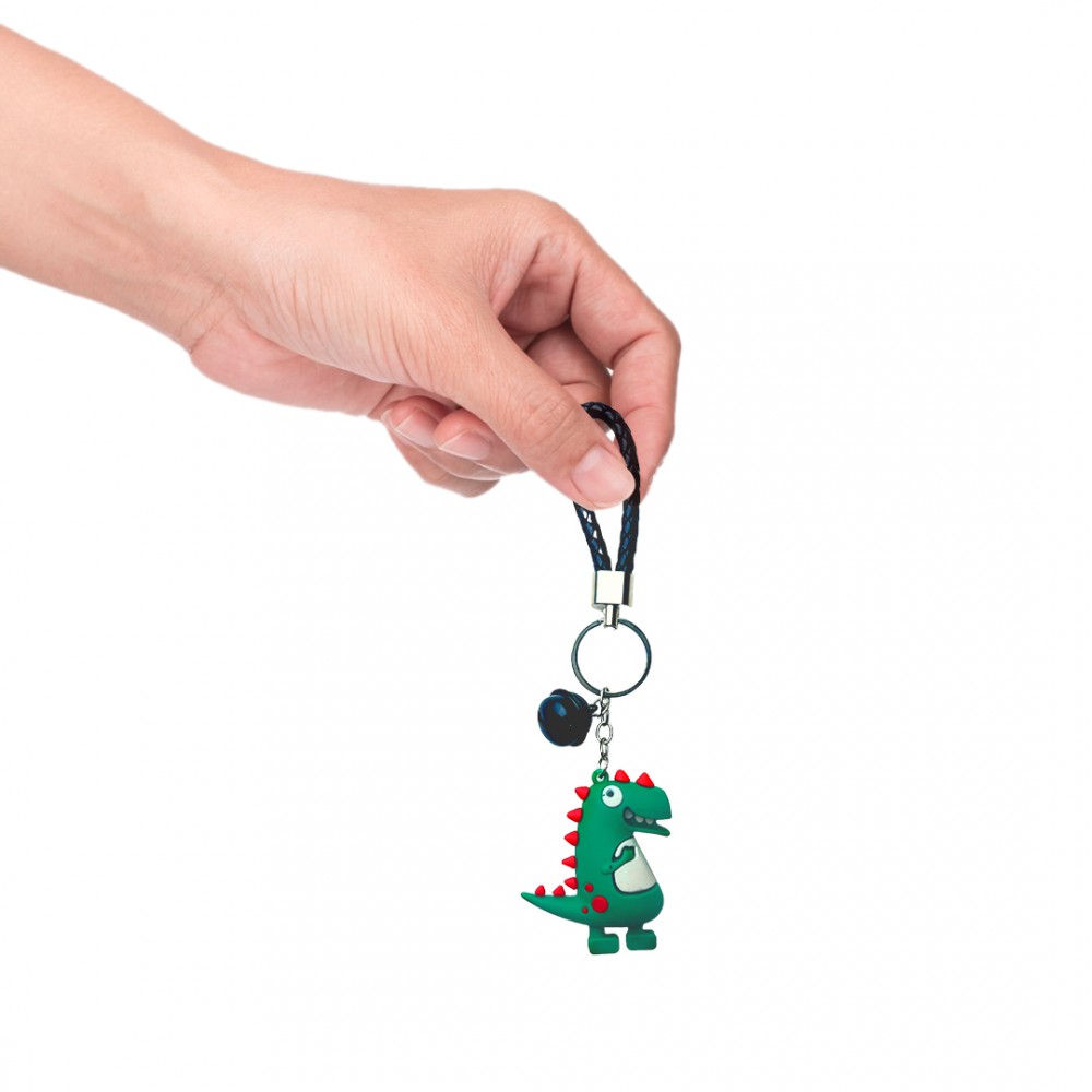 Free Shipping Ebo Premium Silicone Keychain Cartoon Dinosaur Key Ring for Kids Dinosaur Key Chain ( Green ) - 2 Pcs
