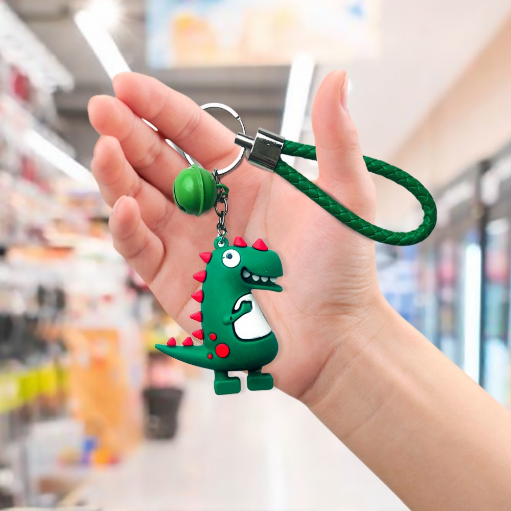 Free Shipping Ebo Premium Silicone Keychain Cartoon Dinosaur Key Ring for Kids Dinosaur Key Chain ( Green ) - 2 Pcs