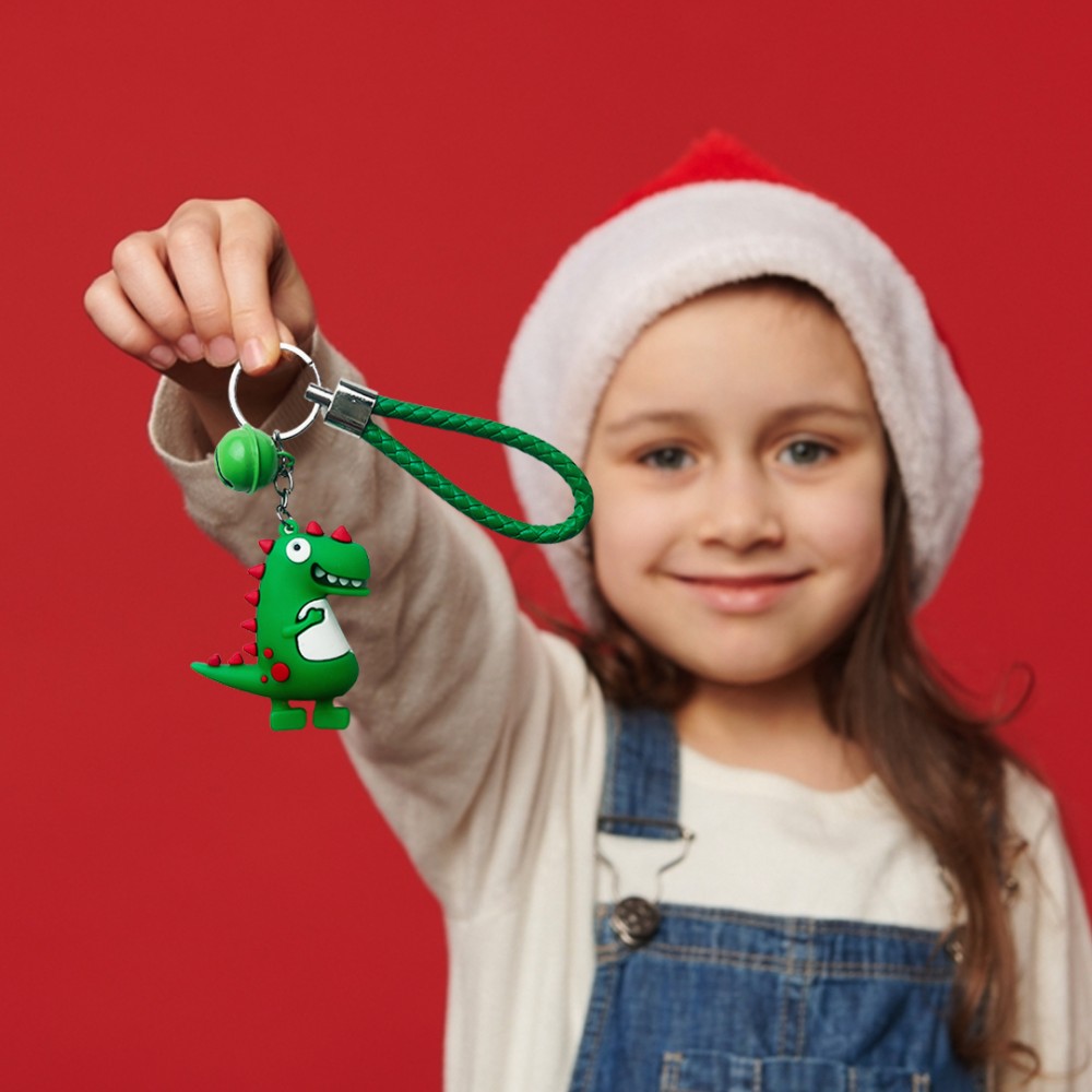 Free Shipping Ebo Premium Silicone Keychain Cartoon Dinosaur Key Ring for Kids Dinosaur Key Chain ( Green ) - 2 Pcs