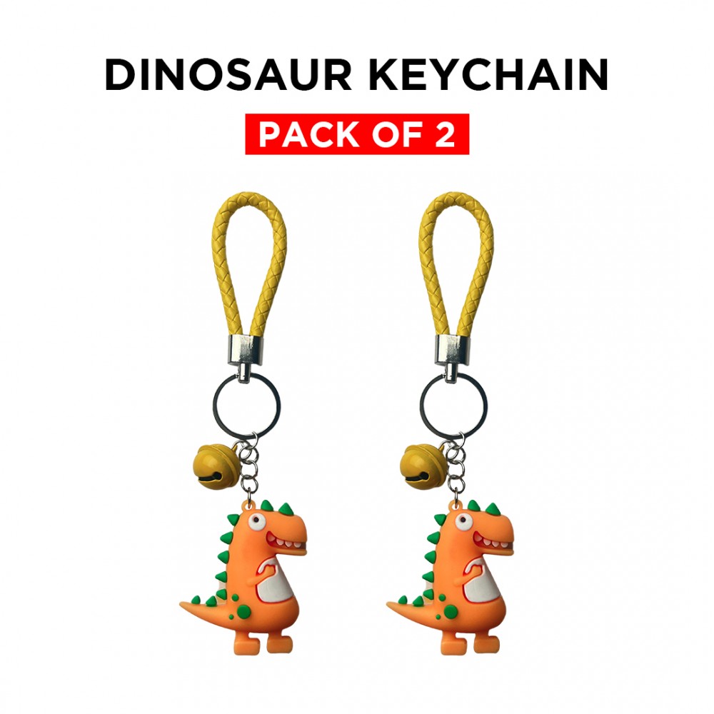 Free Shipping Ebo Premium Silicone Keychain Cartoon Dinosaur Key Ring for Kids Dinosaur Key Chain ( Orange ) - 2 Pcs