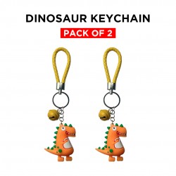 Ebo Premium Silicone Keychain Cartoon Dinosaur Key Ring For Kids Dinosaur Key Chain ( Orange ) - 2 Pcs