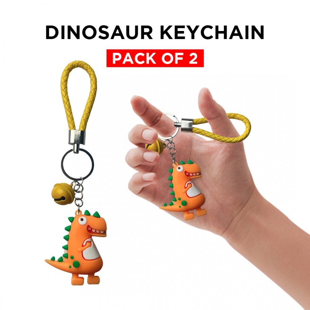 Free Shipping Ebo Premium Silicone Keychain Cartoon Dinosaur Key Ring for Kids Dinosaur Key Chain ( Orange ) - 2 Pcs