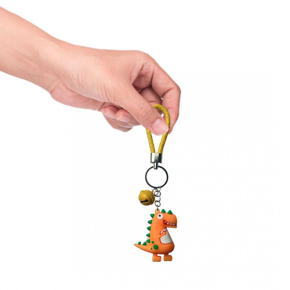 Free Shipping Ebo Premium Silicone Keychain Cartoon Dinosaur Key Ring for Kids Dinosaur Key Chain ( Orange ) - 2 Pcs