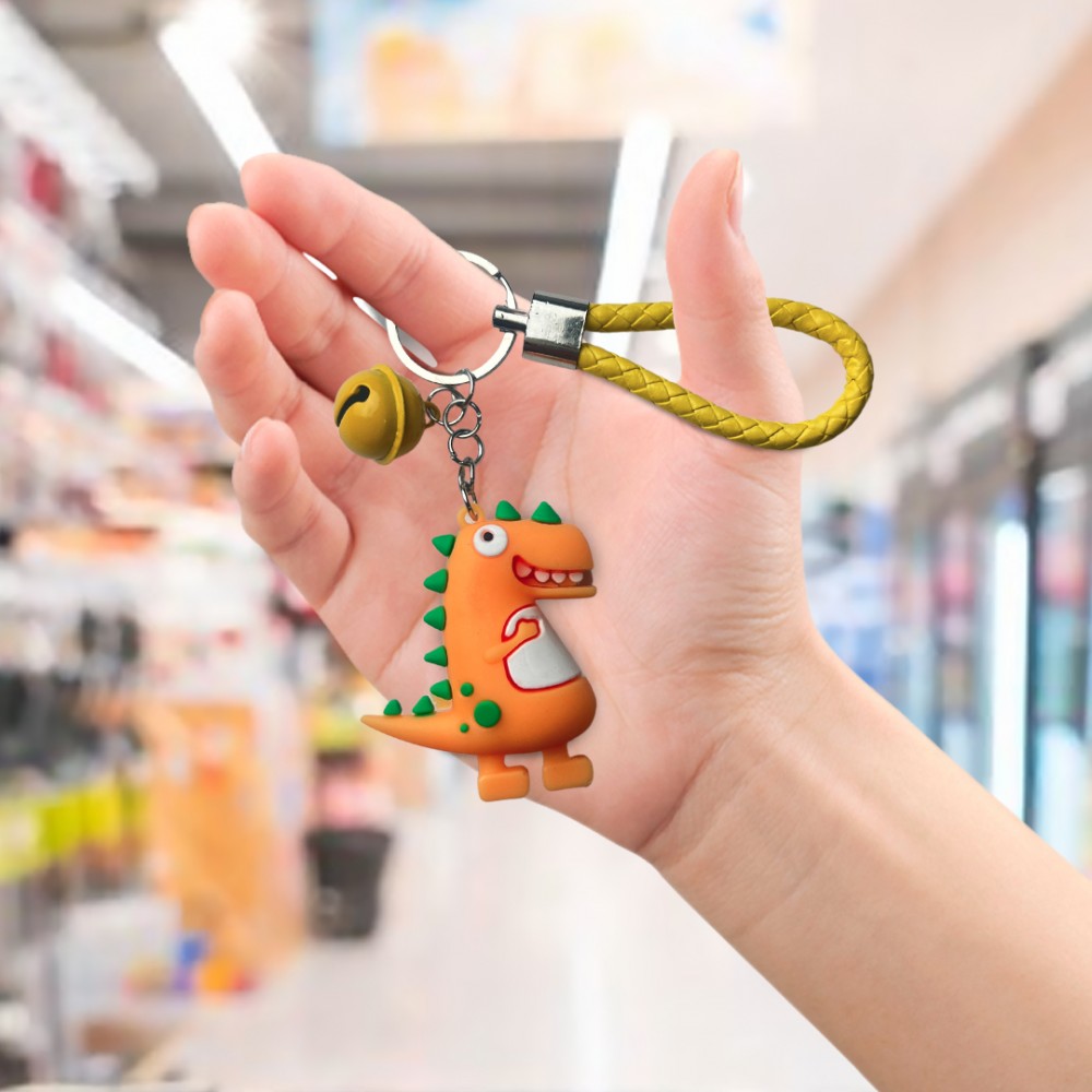 Free Shipping Ebo Premium Silicone Keychain Cartoon Dinosaur Key Ring for Kids Dinosaur Key Chain ( Orange ) - 2 Pcs