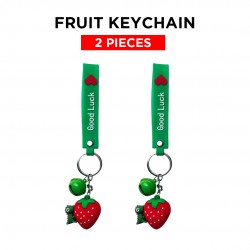 Ebo Premium Silicone Fruit Keychain Strawberry Key Ring For Kids Fruit Key Chain ( Green ) - 2 Pcs