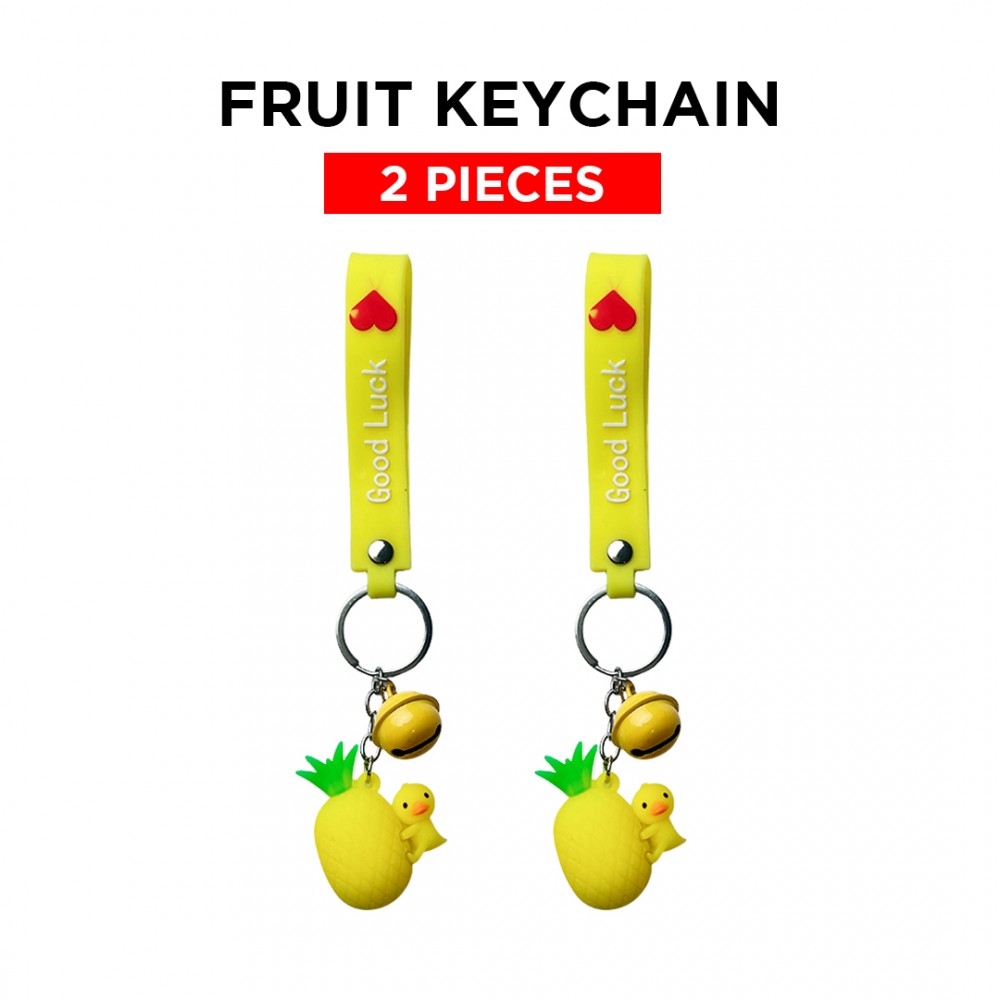 Free Shipping Ebo Premium Silicone Fruit Keychain Pineapple Key Ring for Kids Fruit Key Chain ( Yellow ) - 2 Pcs