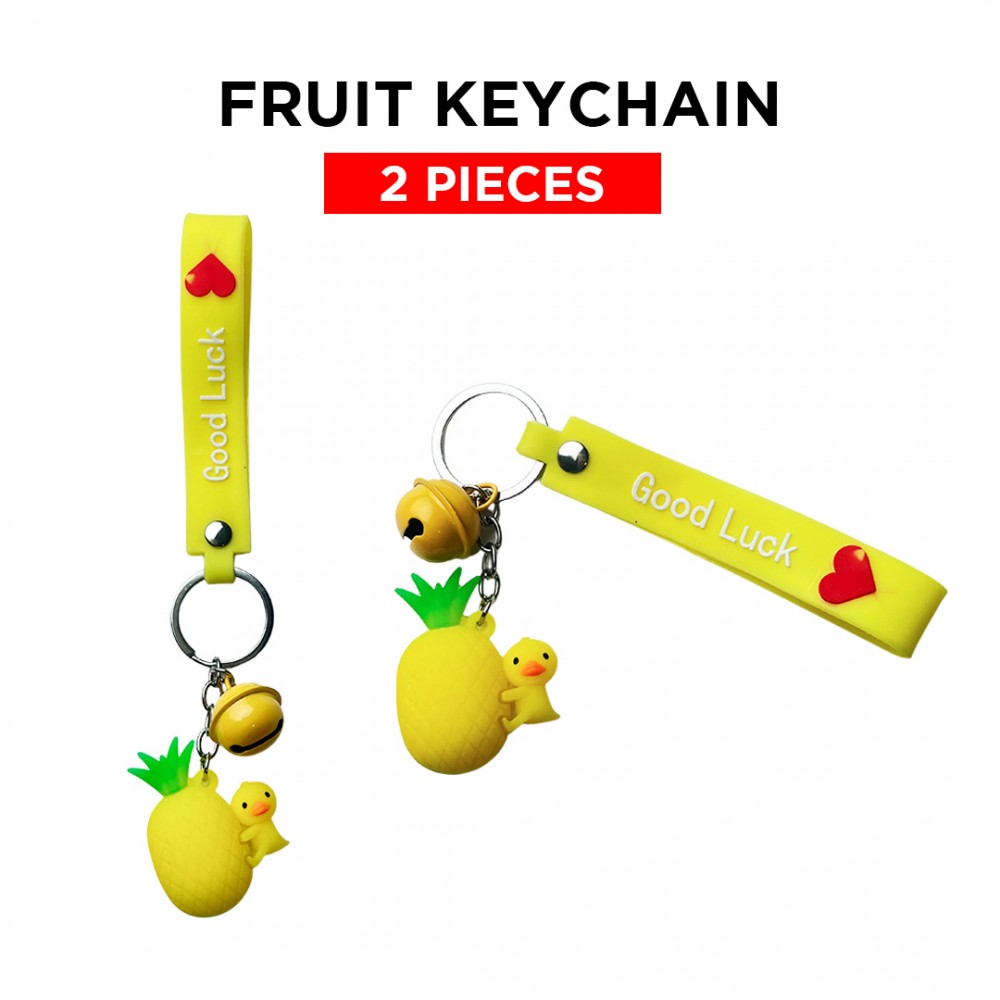 Free Shipping Ebo Premium Silicone Fruit Keychain Pineapple Key Ring for Kids Fruit Key Chain ( Yellow ) - 2 Pcs