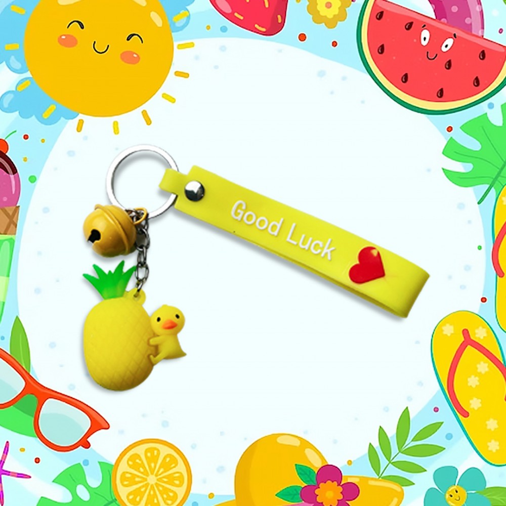 Free Shipping Ebo Premium Silicone Fruit Keychain Pineapple Key Ring for Kids Fruit Key Chain ( Yellow ) - 2 Pcs