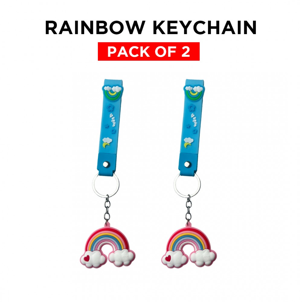 Free Shipping Ebo Premium Stylish Cute Silicone Keychain Rainbow Key Ring for Kids Rainbow Key Chain ( Light Blue ) - 2 Pcs