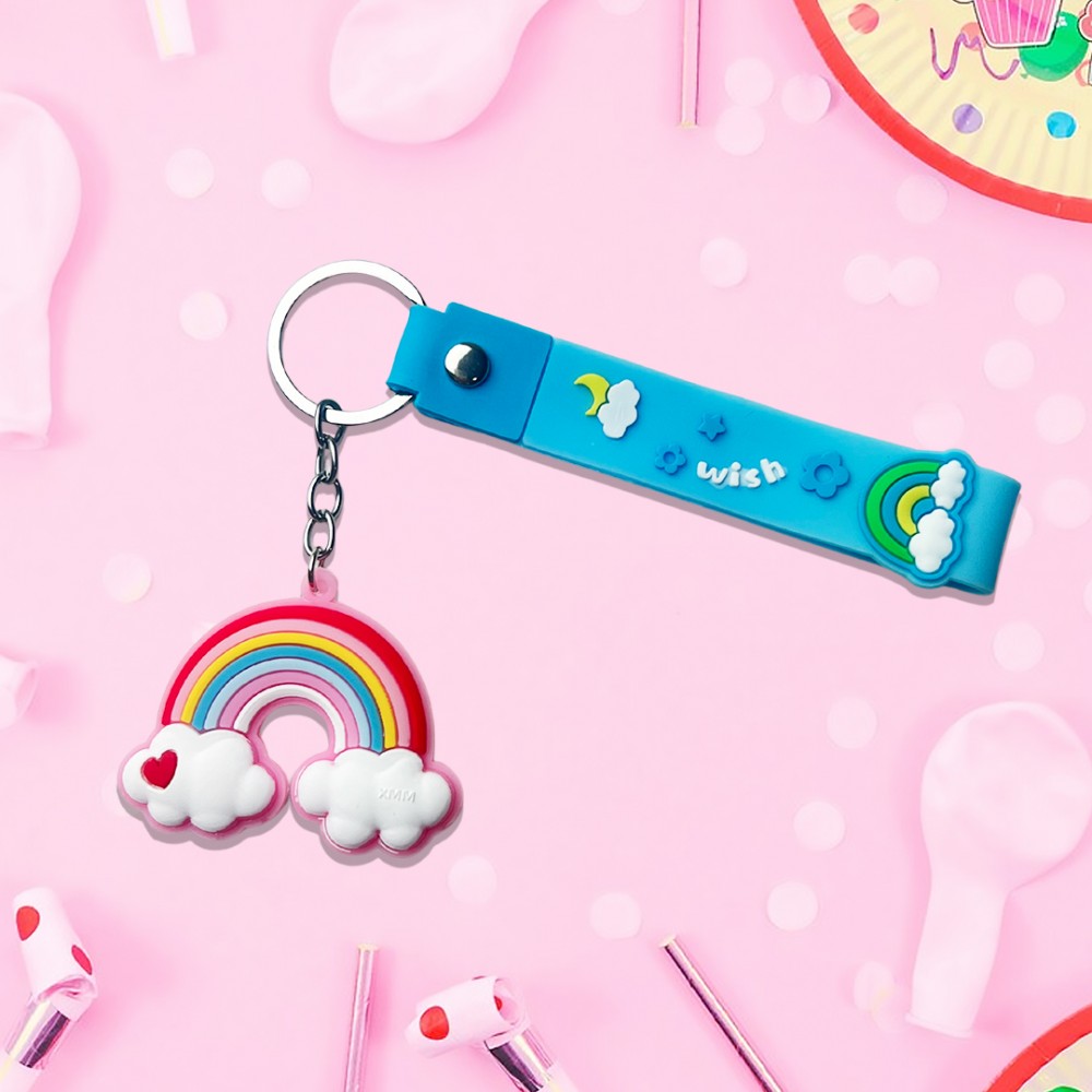 Free Shipping Ebo Premium Stylish Cute Silicone Keychain Rainbow Key Ring for Kids Rainbow Key Chain ( Light Blue ) - 2 Pcs