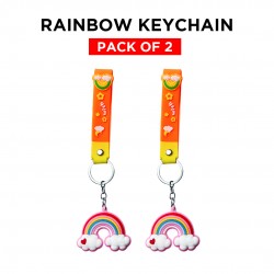 Ebo Premium Stylish Cute Silicone Keychain Rainbow Key Ring For Kids Rainbow Key Chain ( Orange ) - 2 Pcs