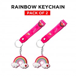 Ebo Premium Stylish Cute Silicone Keychain Rainbow Key Ring For Kids Rainbow Key Chain ( Pink ) - 2 Pcs