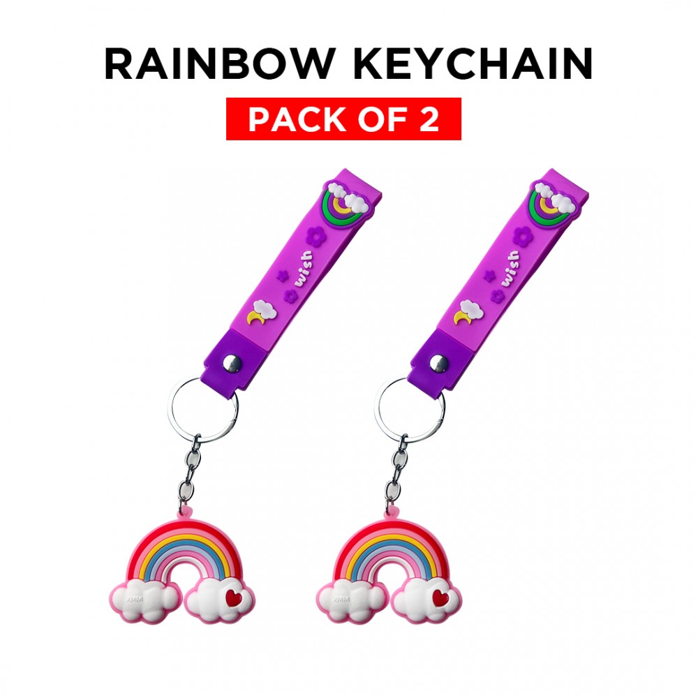 Free Shipping Ebo Premium Stylish Cute Silicone Keychain Rainbow Key Ring for Kids Rainbow Key Chain ( Purple ) - 2 Pcs