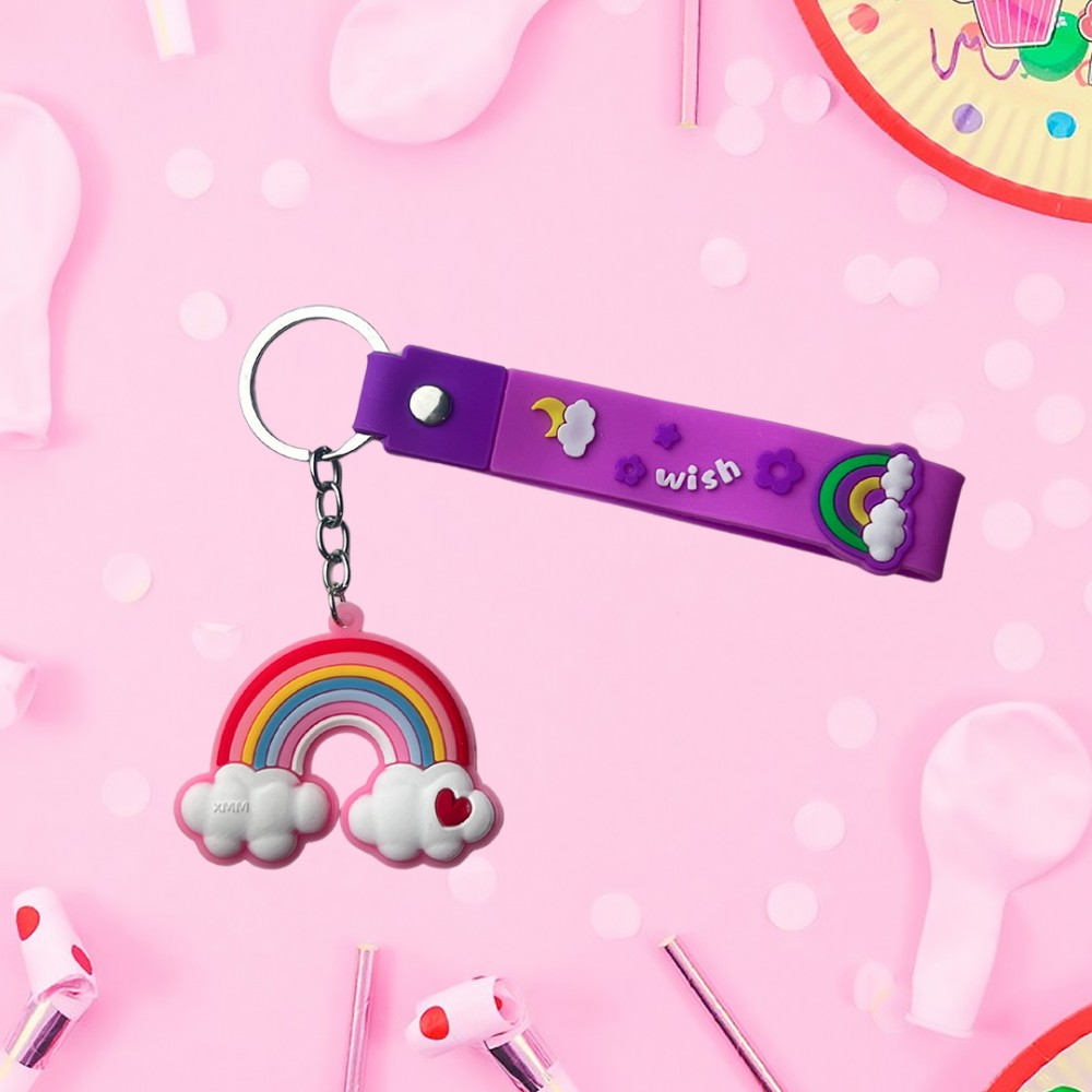 Free Shipping Ebo Premium Stylish Cute Silicone Keychain Rainbow Key Ring for Kids Rainbow Key Chain ( Purple ) - 2 Pcs