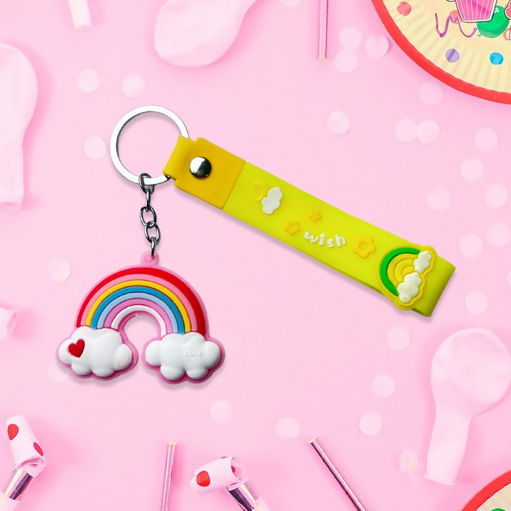 Free Shipping Ebo Premium Stylish Cute Silicone Keychain Rainbow Key Ring for Kids Rainbow Key Chain ( Yellow ) - 2 Pcs