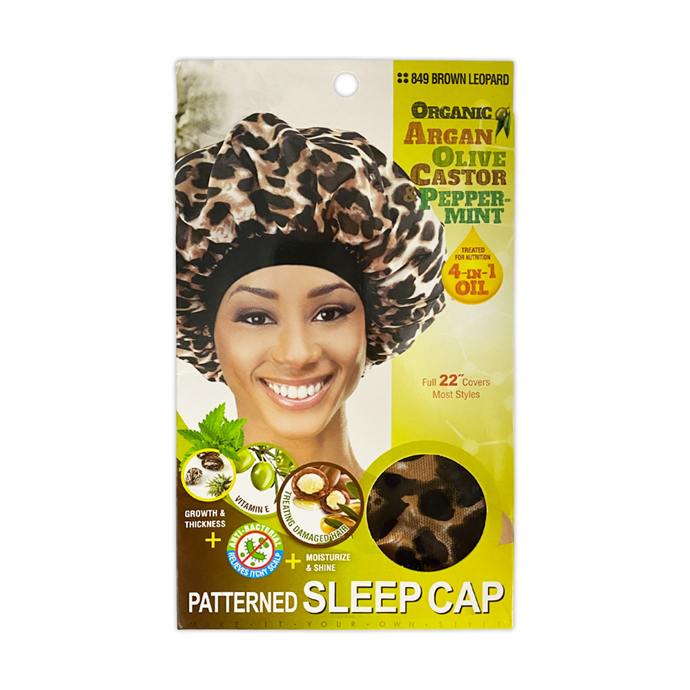 Ebo Organic Argan Olive Oil And Peppermint Treated Satin Bonnet Sleep Cap Patterned 849