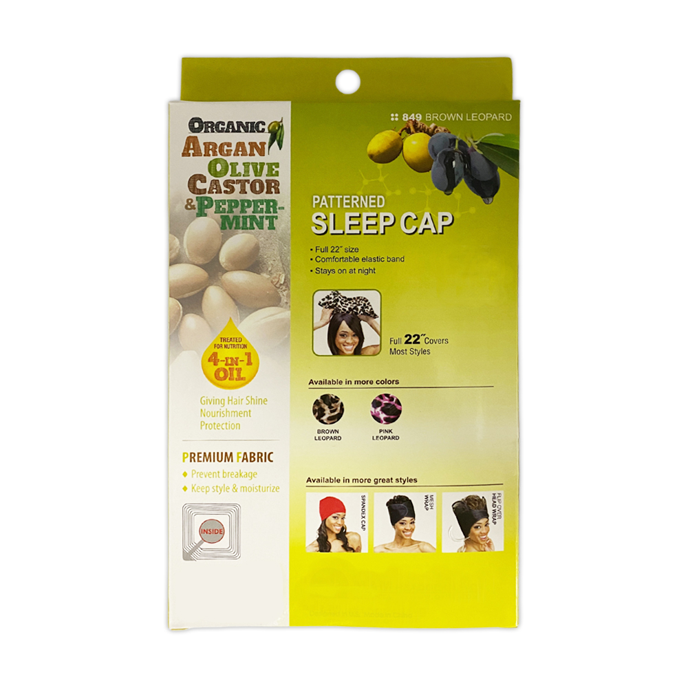 Ebo Organic Argan Olive Oil And Peppermint Treated Satin Bonnet Sleep Cap Patterned 849