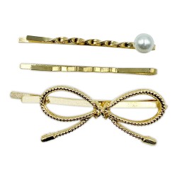 Ebo Fashion Pearl Hair Clip Bow Style 3 Pcs Gold Ebo Fashion Pearl Hair Clip Bow Style 3 Pcs Gold