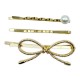 Ebo Fashion Pearl Hair Clip Bow Style 3 Pcs Gold