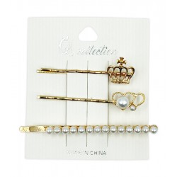 Ebo Fashion Pearl Hair Clip Crown Style 3 Pcs Gold