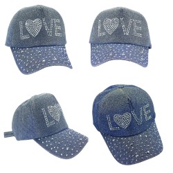 Ebo Fashion Adjustable Unisex Rhinestone Hats Baseball Caps Hats Men Women ( Love Blue ) 
