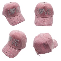 Ebo Fashion Adjustable Unisex Rhinestone Hats Baseball Caps Hats Men Women ( Love Pink ) 