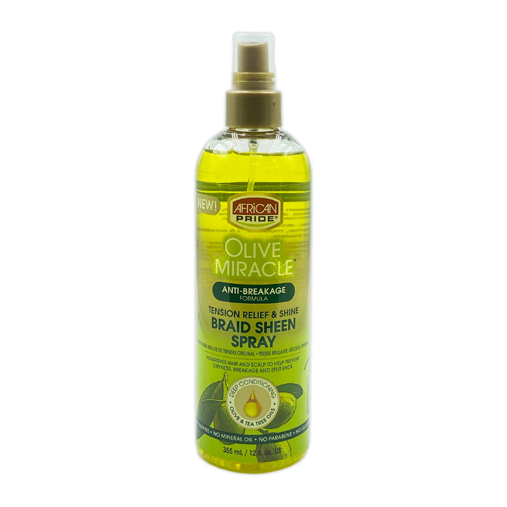 African Pride Olive Miracle Anti Breakage Formula Tension Relief And Shine Braid Sheen Spray 12 Oz