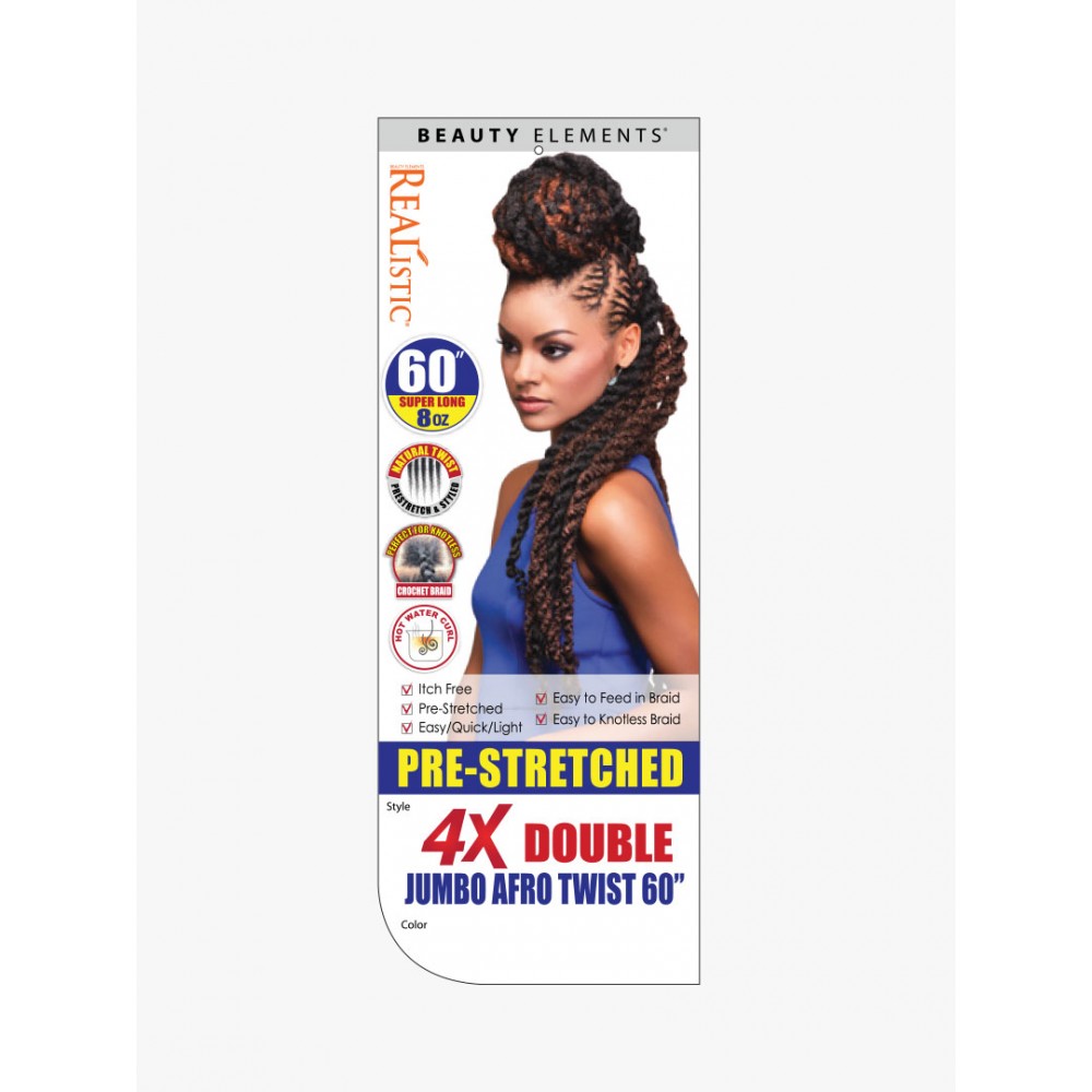 Beauty Elements Realistic Synthetic Hair Crochet Braid 4x Double Jumbo Afro Twist 60”