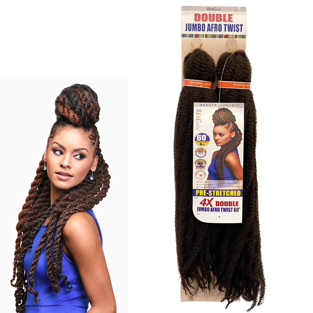 Beauty Elements Realistic Synthetic Hair Crochet Braid 4x Double Jumbo Afro Twist 60”