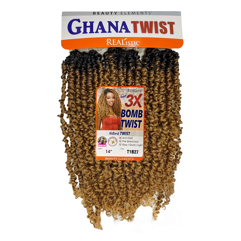Beauty Elements Ghana Twist Synthetic Hair Crochet Braid Loop 3x Pre Stretched Passion Twist 14”