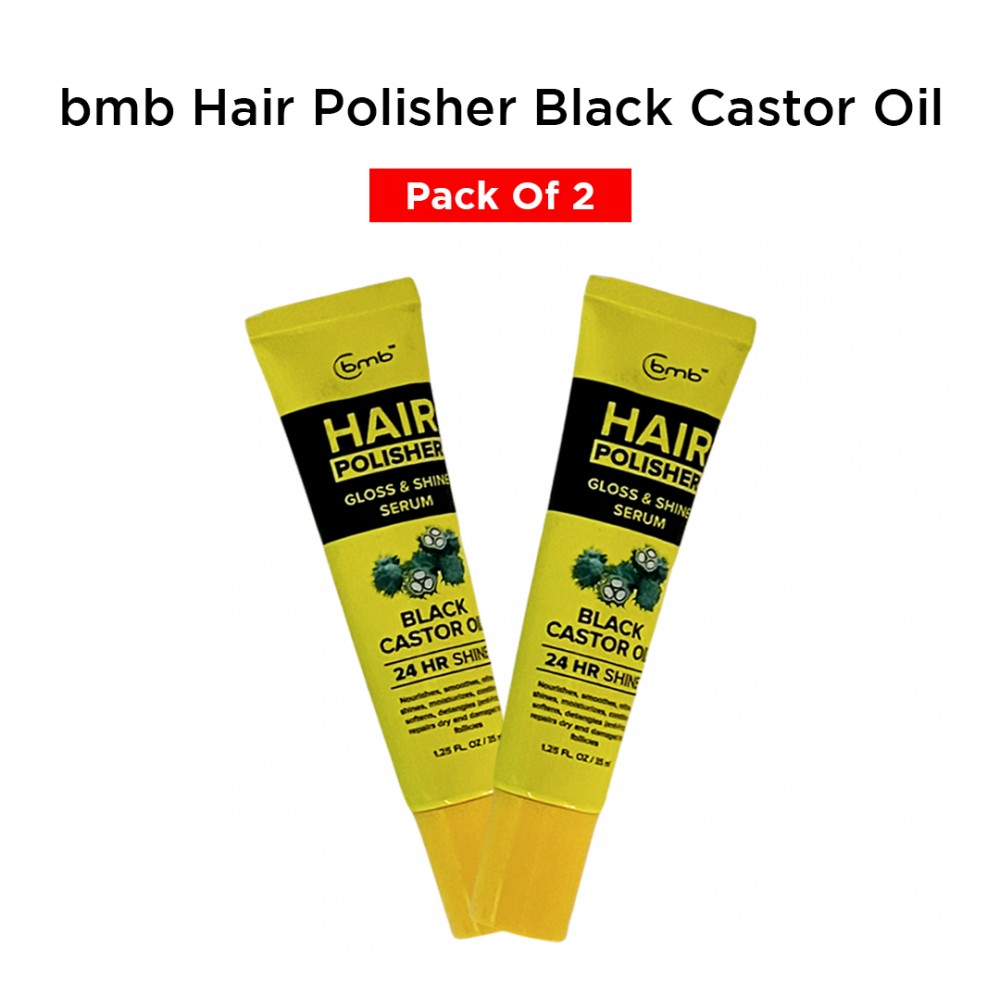 BMB Hair Polisher Gloss & Shine Serum Black Castor Oil 24 HR Shine - 1.25 Fl. Oz ( 2 Pack )
