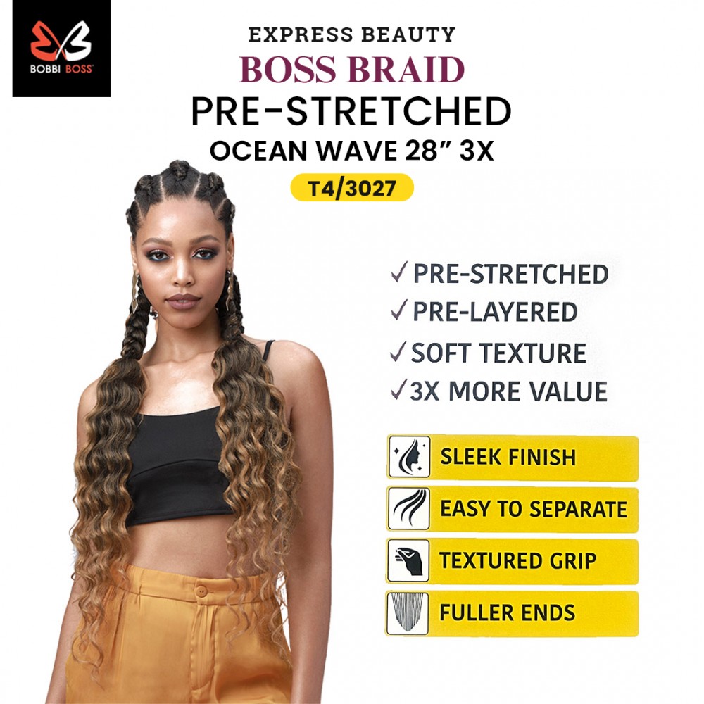 Free Shipping Ebo Bobbi Boss King Tips Boss Braid Pre-Stretched Ocean Wave Braiding Hair 28" 3X Perfect for Knotless Styles