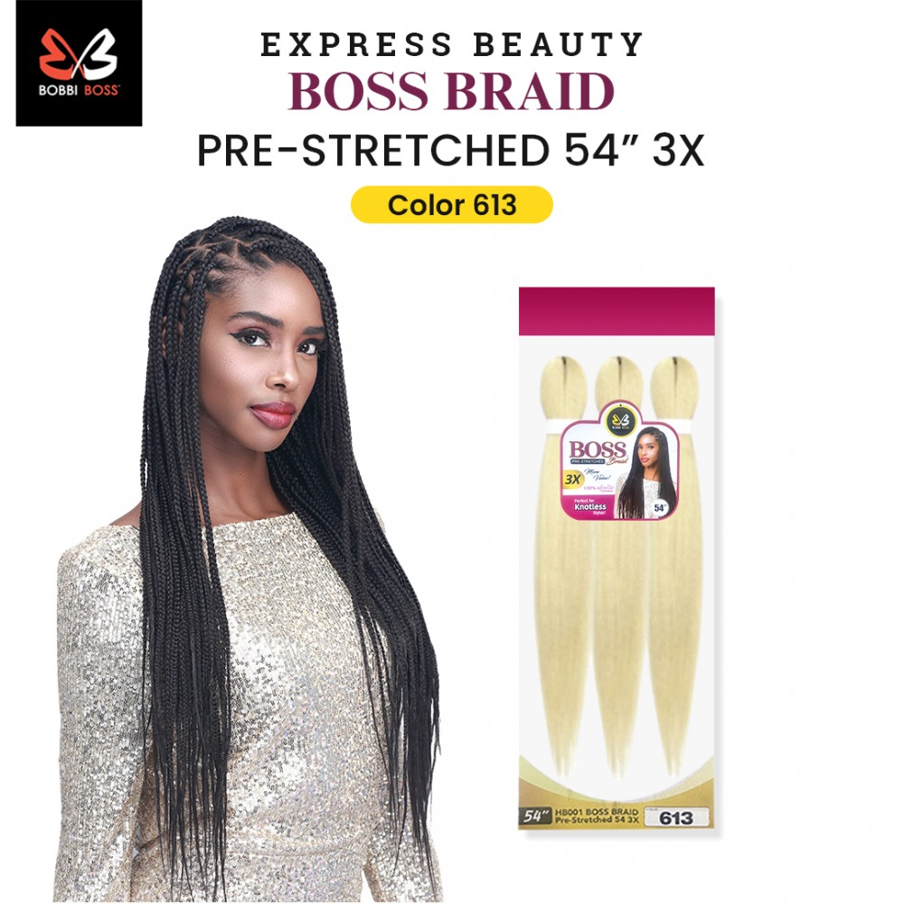 Free Shipping Ebo Bobbi Boss King Tips Boss Braid Pre-Stretched Braiding Hair 54" 3X Perfect for Knotless Styles (3 Pack)