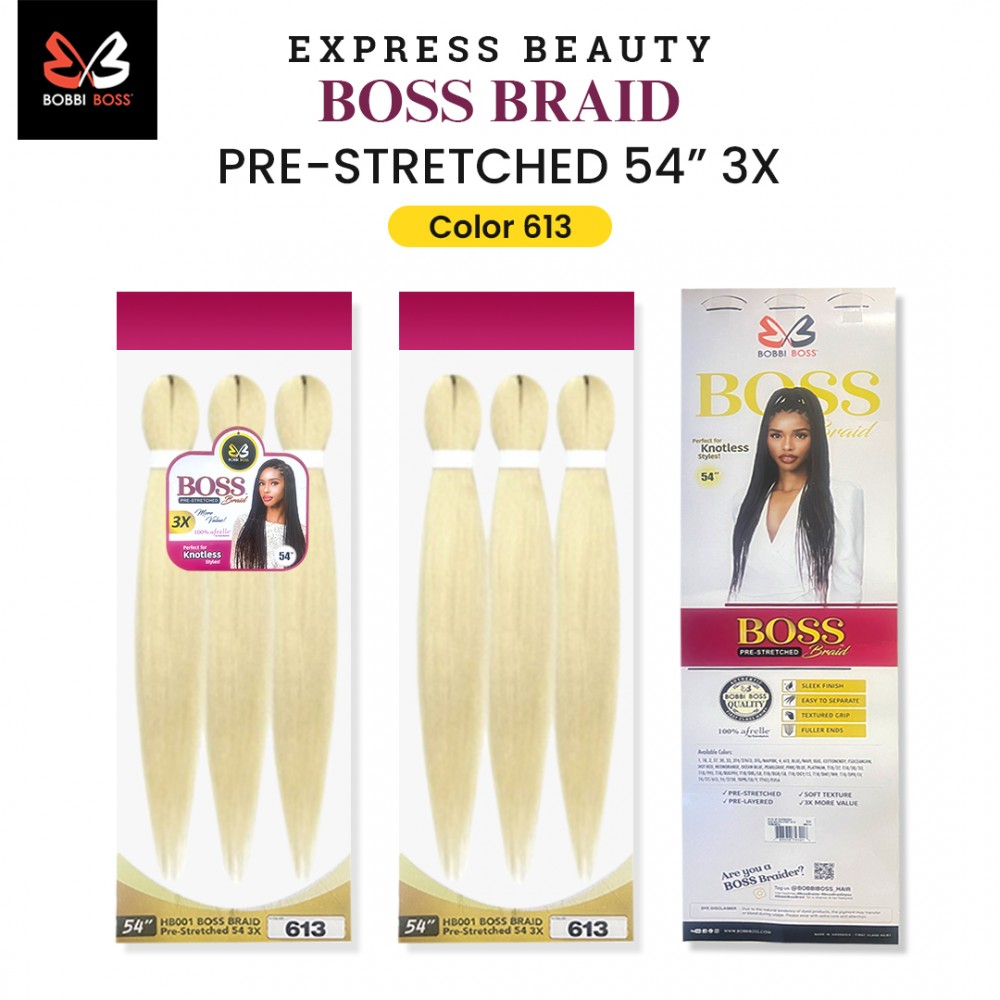 Free Shipping Ebo Bobbi Boss King Tips Boss Braid Pre-Stretched Braiding Hair 54" 3X Perfect for Knotless Styles (3 Pack)