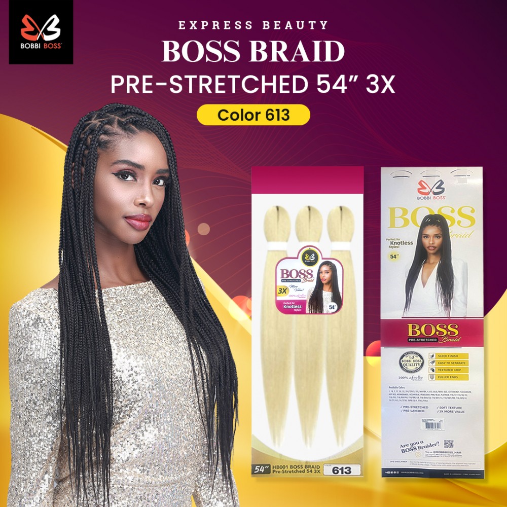 Free Shipping Ebo Bobbi Boss King Tips Boss Braid Pre-Stretched Braiding Hair 54" 3X Perfect for Knotless Styles (3 Pack)