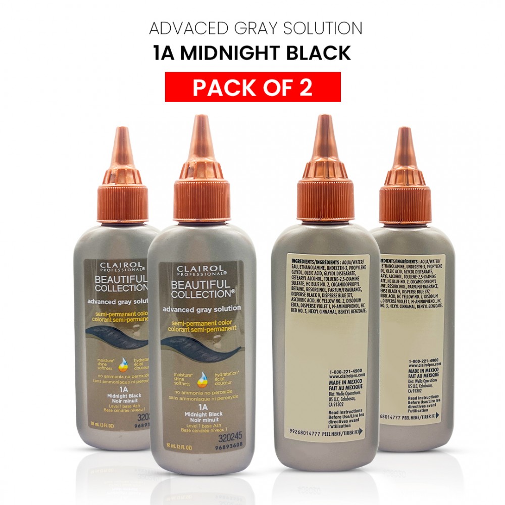 Free Shipping Clairol Professional Beautiful Collection Advanced Gray Solution Semi Permanent Hair Color (2 Pack) (1A Midnight Black) - 3 oz