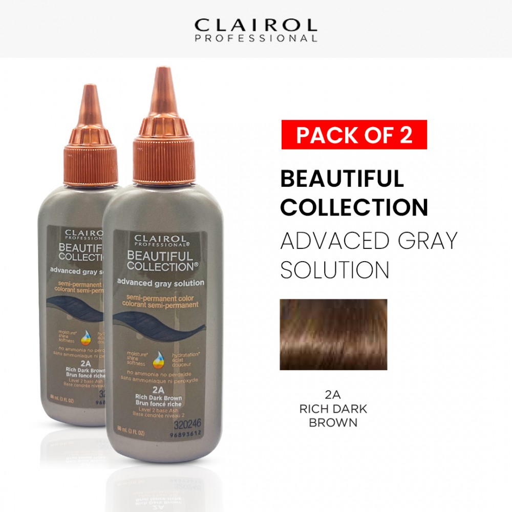Free Shipping Clairol Professional Beautiful Collection Advanced Gray Solution Semi Permanent Hair Color (2 Pack) (2A Rich Dark Brown) - 3 oz